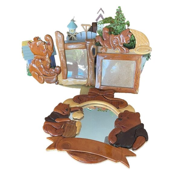 Vintage Winnie The Pooh Disney 3D Wood Frames Mirror SET of 3 - Picture 1 of 8